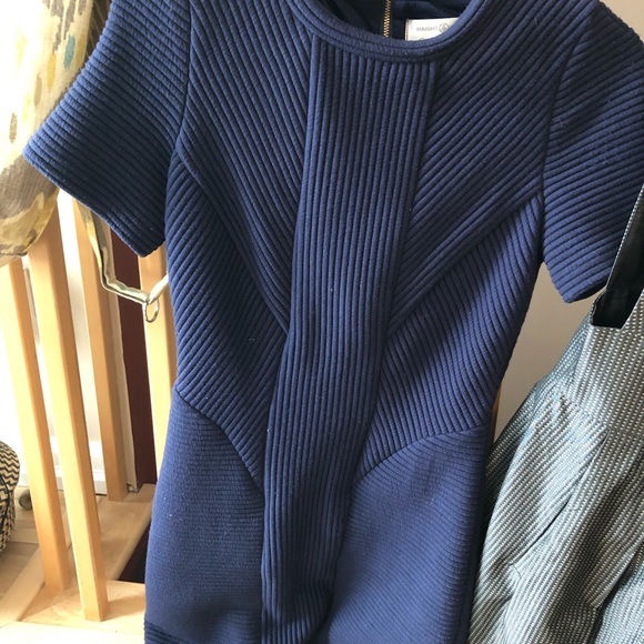 Designer blue textured body-con mini dress with sleeves - Picture 3 of 5